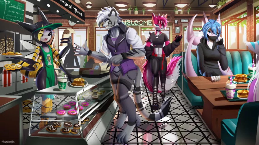 A cute Furry Cafe Shop Wallpaper Commission i had the chance to do! *w* (Art by me @ichimoral ) by Aggretsuki