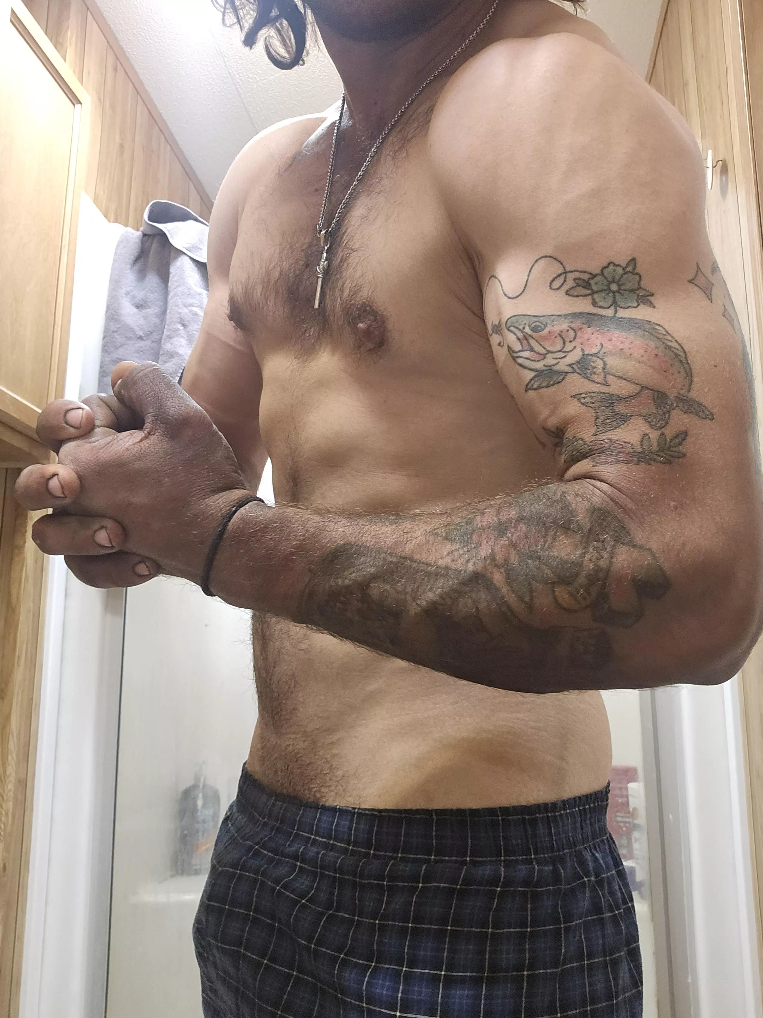 arms still a lil dirty from the workday, hope that's alright posted by Kooky-Ring1535