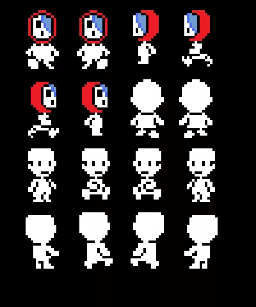 Decided to start an earthbound spritesheet. First off is Shygal! Not sure how much I like the head tho... by SpudBoio