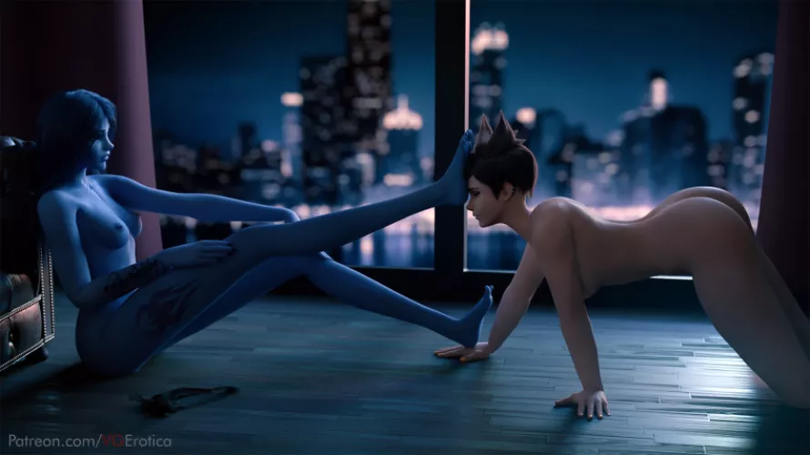 (VGErotica) Widowmaker teasing Tracer by Outlaw_cat