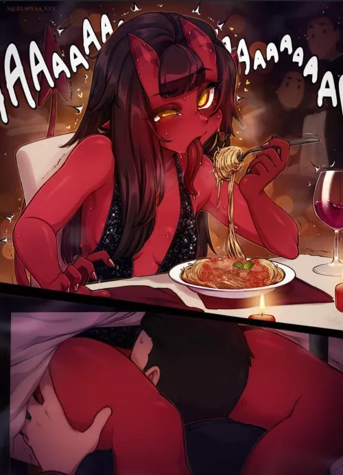 Meru enjoying her spaghetti! by Clean_Camel_2319