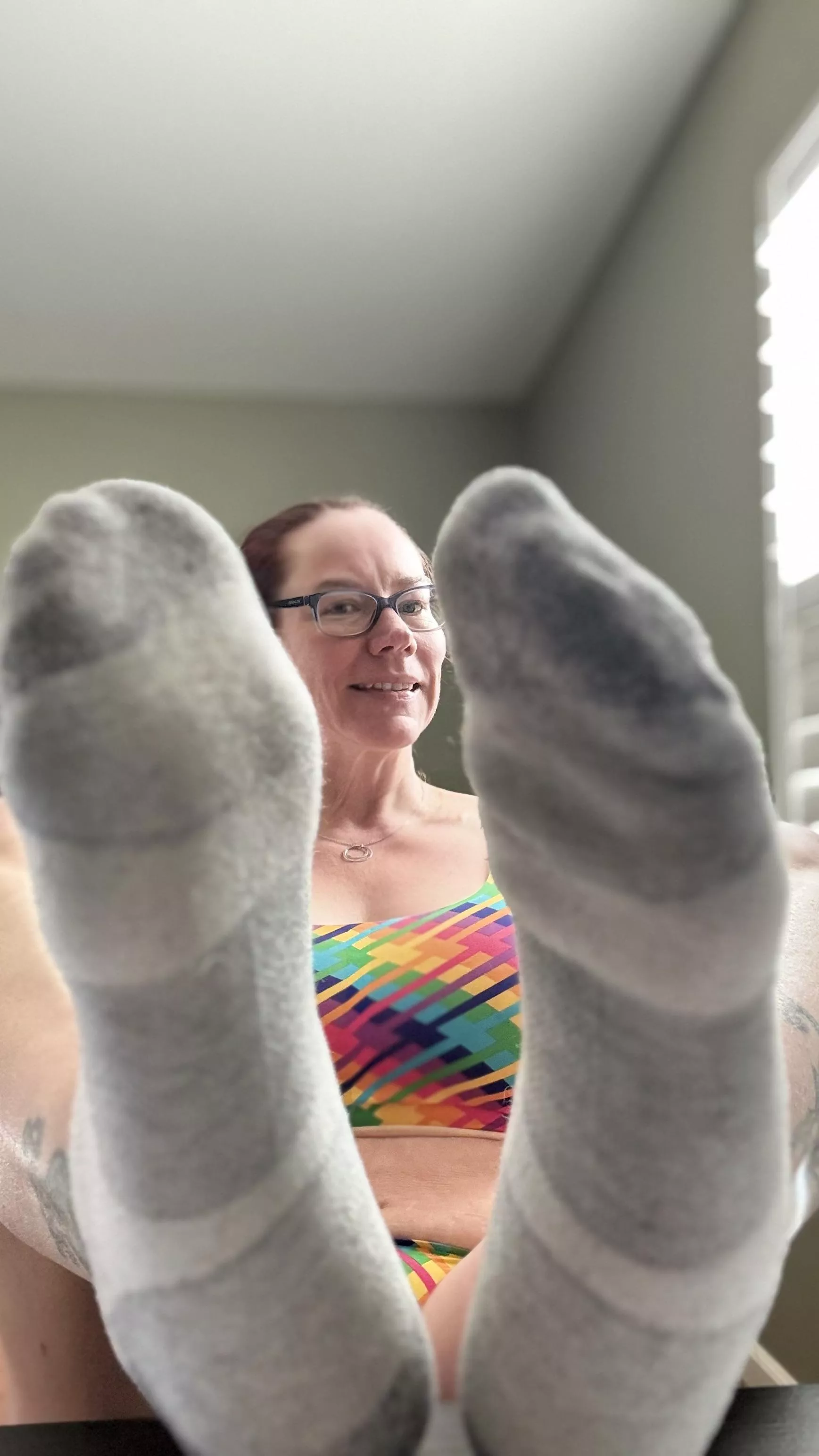 Mmm. Fresh from the gym.. want my white Pumas after tomorrow’s workout? 2 days wear is standard for my socks. dm for more info. posted by S4ssypanties