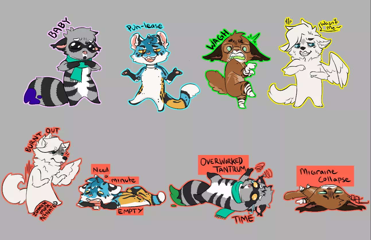 telegram stickers (art by me) posted by MuTT0nM0nk3y