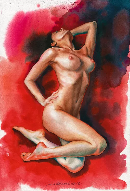 Red waves by me, watercolor on paper 56x38 cm by jul_ustin