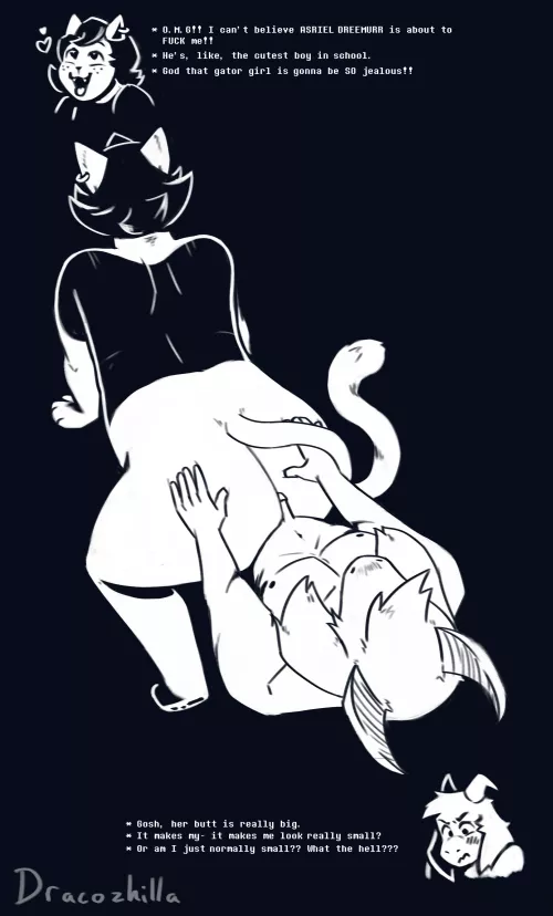 [Asriel] and [Catty] by Dracozhilla