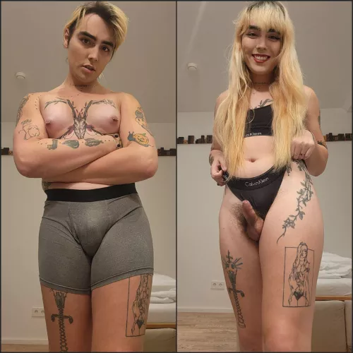 Do you prefer me as a butch dyke or femme dyke? by fleur_de_tease_