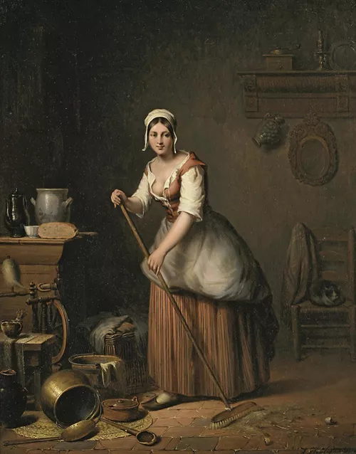 Gentlemen, I present my charwoman cleaning the kitchens after a morning's spirited romp. The shrieking, moaning, and clatter added lustful resonance to the spectacle. by Plethorian