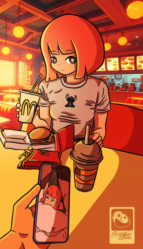 Mcmommy at McDonald's with her cuckold on her smartphone by Patetico_Alex