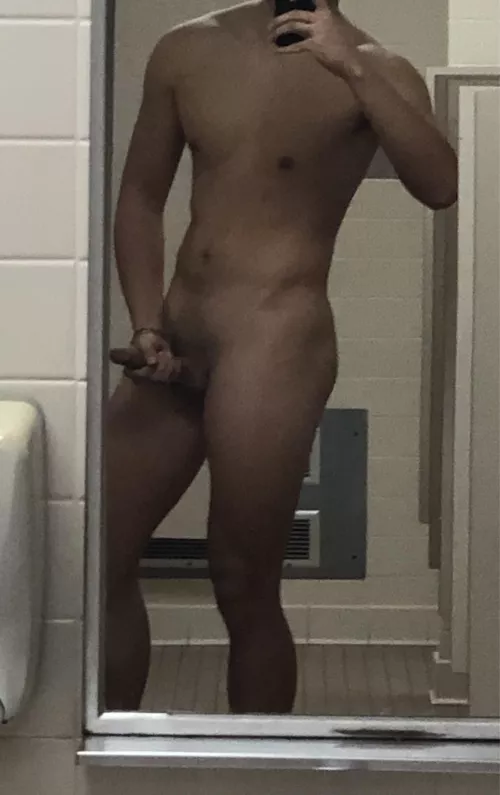 Jerking off completely naked in a very public restroom by jwilliams238