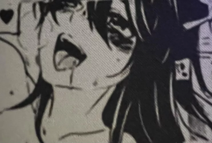 Lf mono source 1girl, black hair, tounge out, blushing, black heart, sweating, teeth, collar bone by ChemistEquivalent178