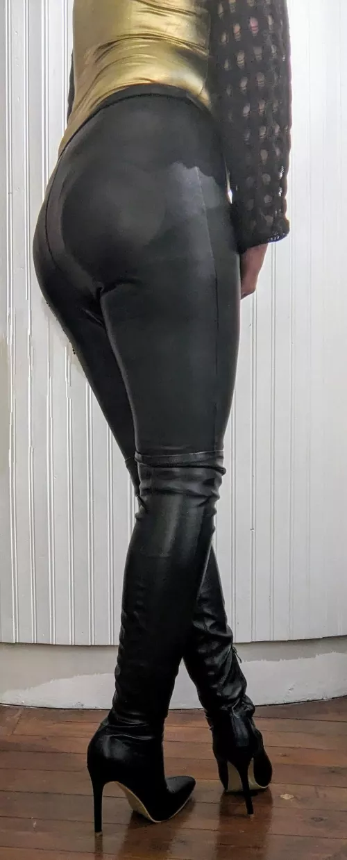 Over the knee heels + leather leggings by t1l0u