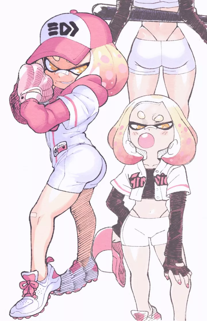 Pearl playing baseball (Splatoon) by @inkuusan posted by justanapparition