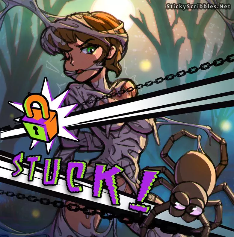 Stuck Damsel Spider Bondage (StickyScribbles) posted by 24Emma