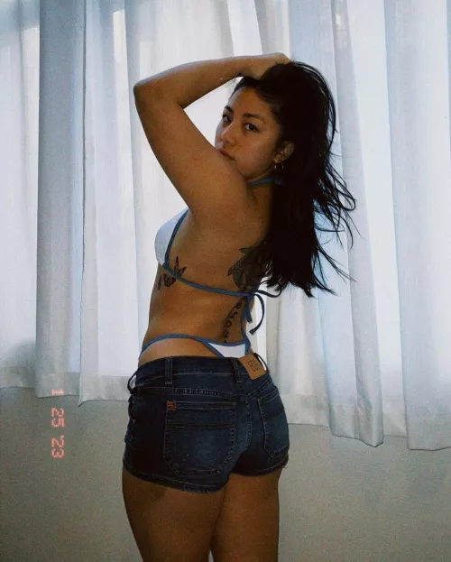 Tatted Asian in bikini and jean shorts by Icantmakeausername25