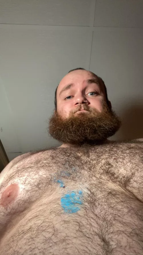 Got paint on me working on Christmas gifts. I was smart to pint without a shirt by UnderDragon