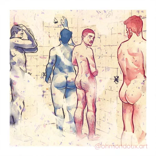 I drew this to represent the rush feeling in public showers 🤭 @ohmondoux.art by ohmondoux