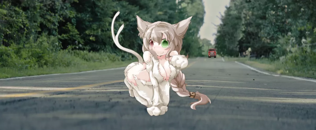 You’re eating outside. Suddenly, a soft voice echoes from the road, “Funya! ♪” A nekomata, tail swaying invitingly, appears. Sensing she might be in heat, what do you do next? by CheJunSev