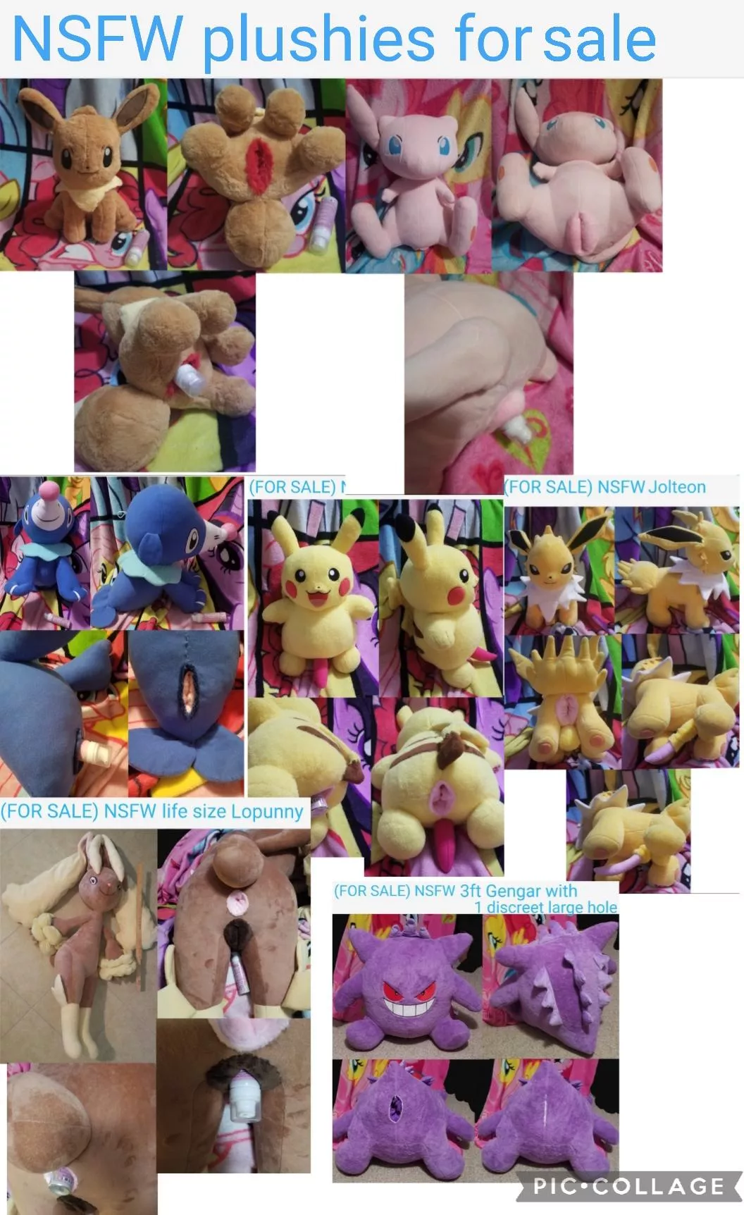 FOR SALE NSFW fuckable Pokemon eevee, life size lopunny, jolteon, pikachu, mew, popplio, gengar [M/F] (Furrysale) posted by Furry-sale