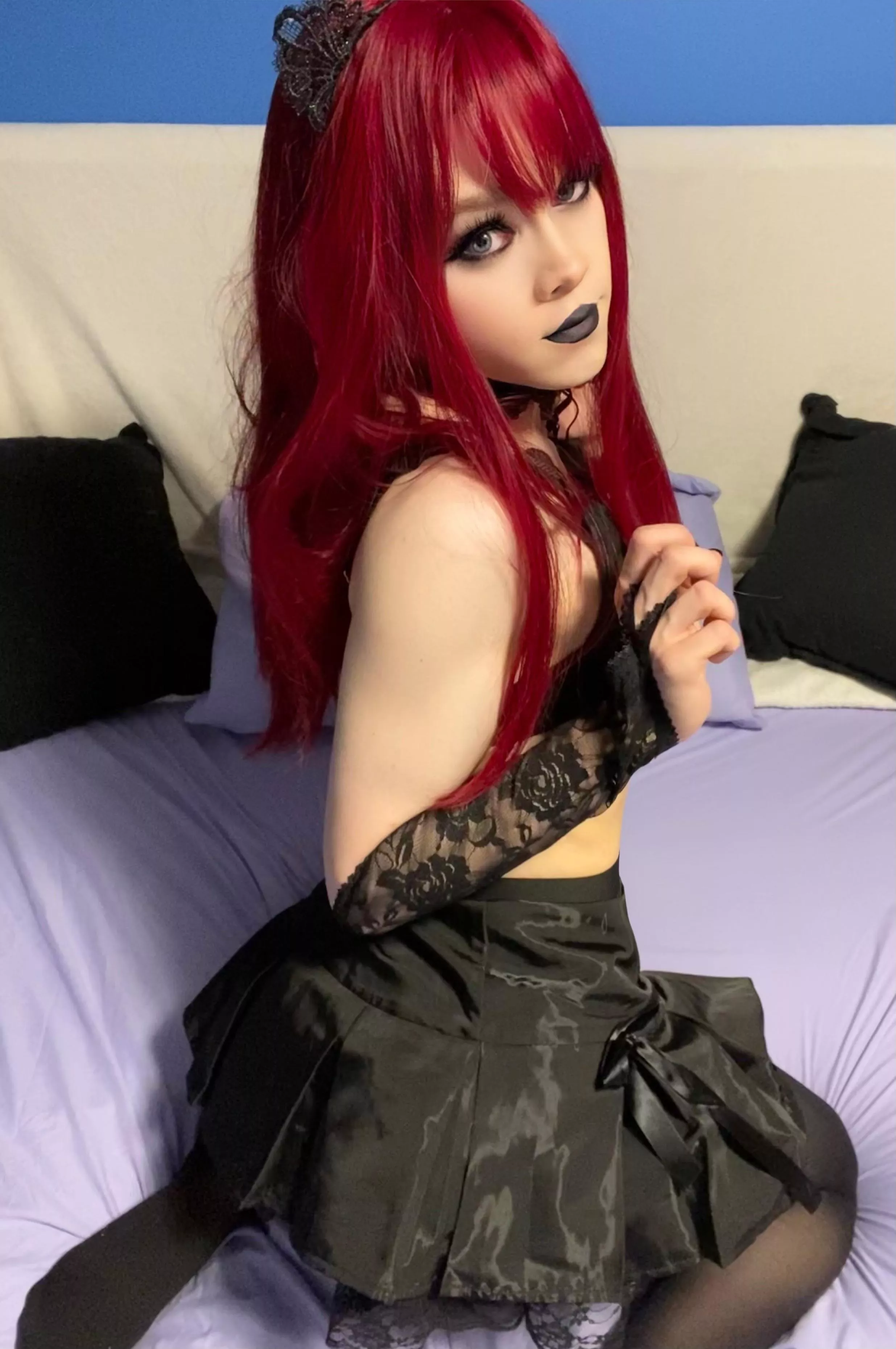 Goth boys just look better in mini skirts and cute makeup🖤 posted by Dry-Apple2493