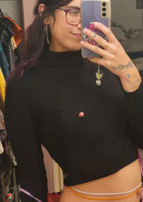 It's so cold my nipple cut through my turtleneck by anastasialovegood