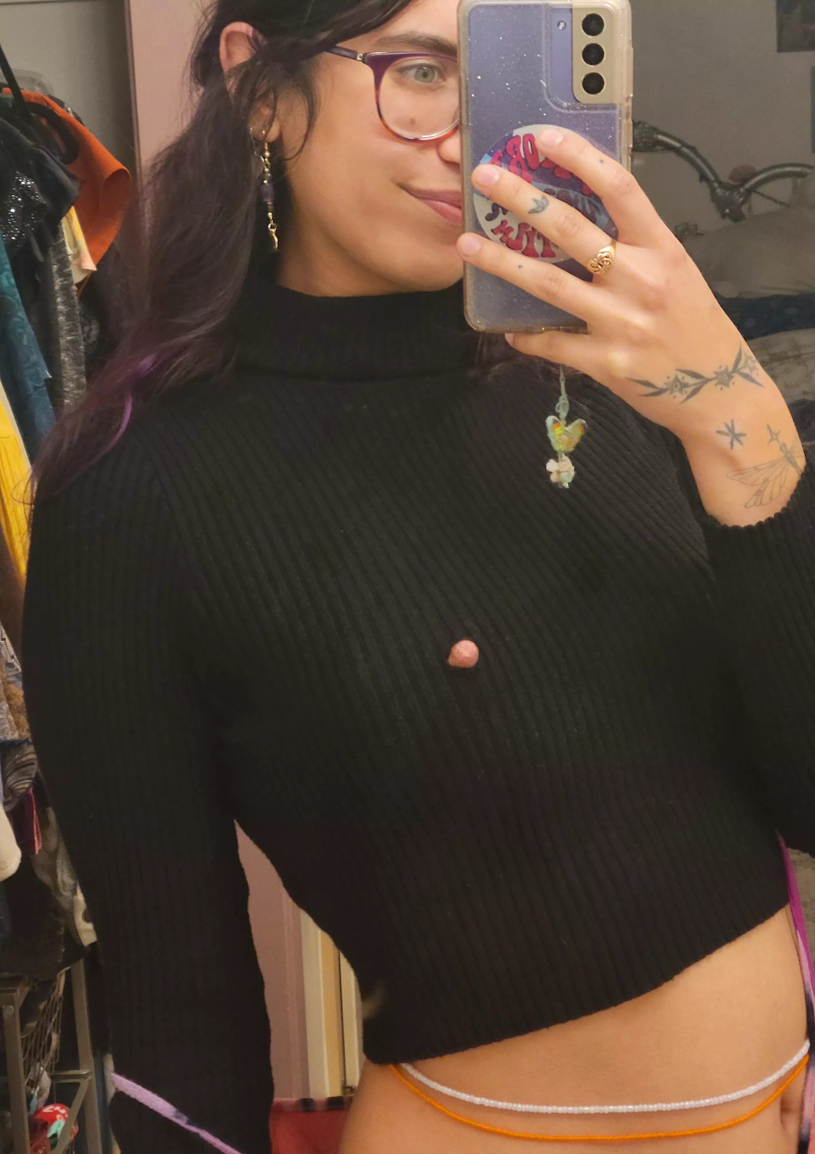 It's so cold my nipple cut through my turtleneck posted by anastasialovegood