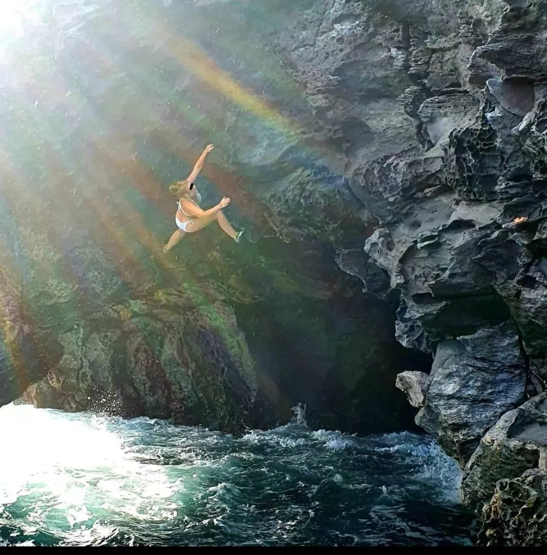 Deep water soloing above a raging sea posted by KinkyClimber1