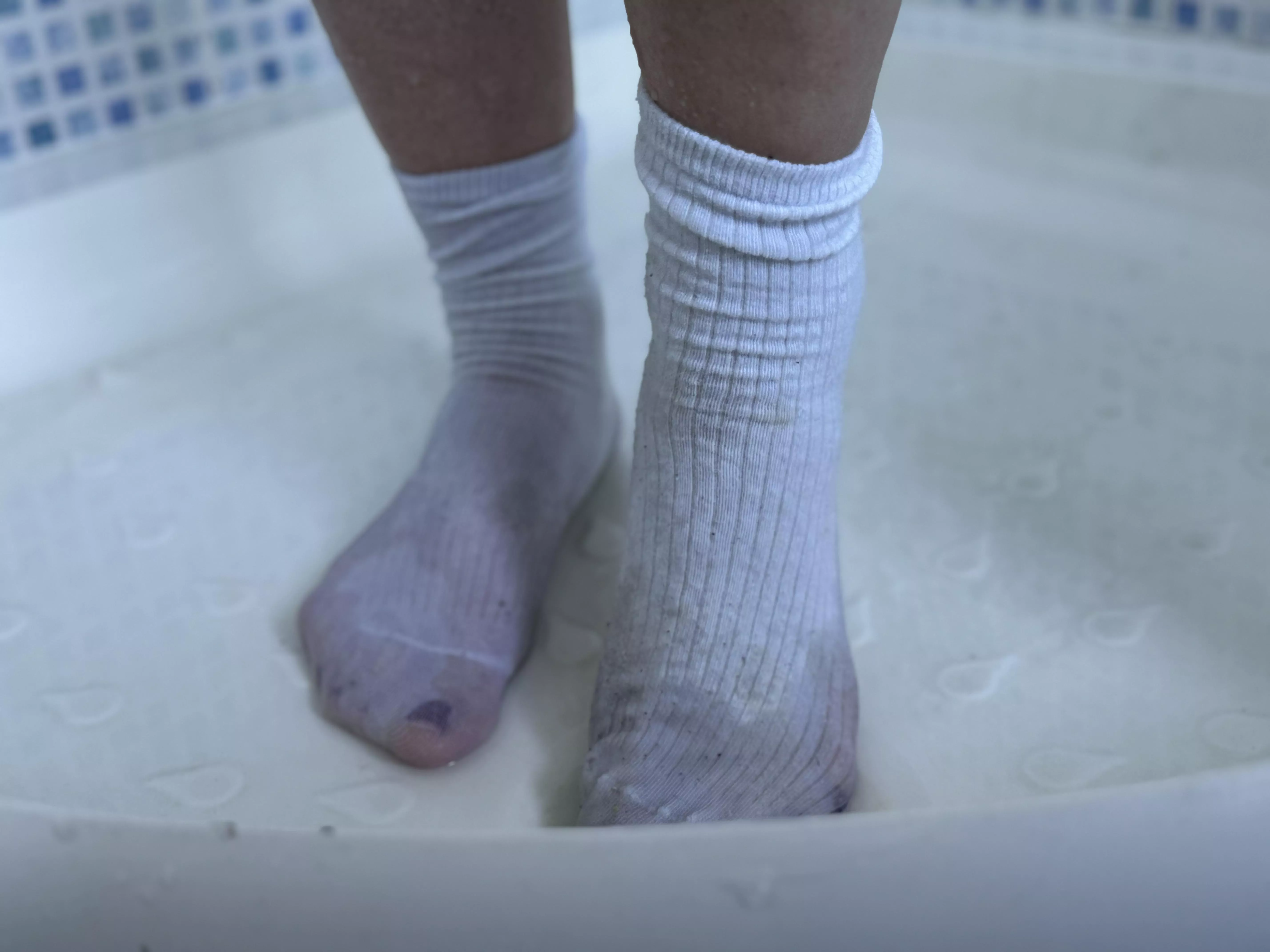 Wet white ankle socks posted by feetfuncouple