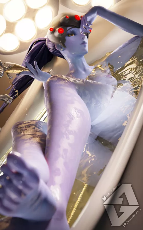 Widowmaker bathing in her pee (VGAnimated) [Overwatch] (2400x3840) by VGAnimated