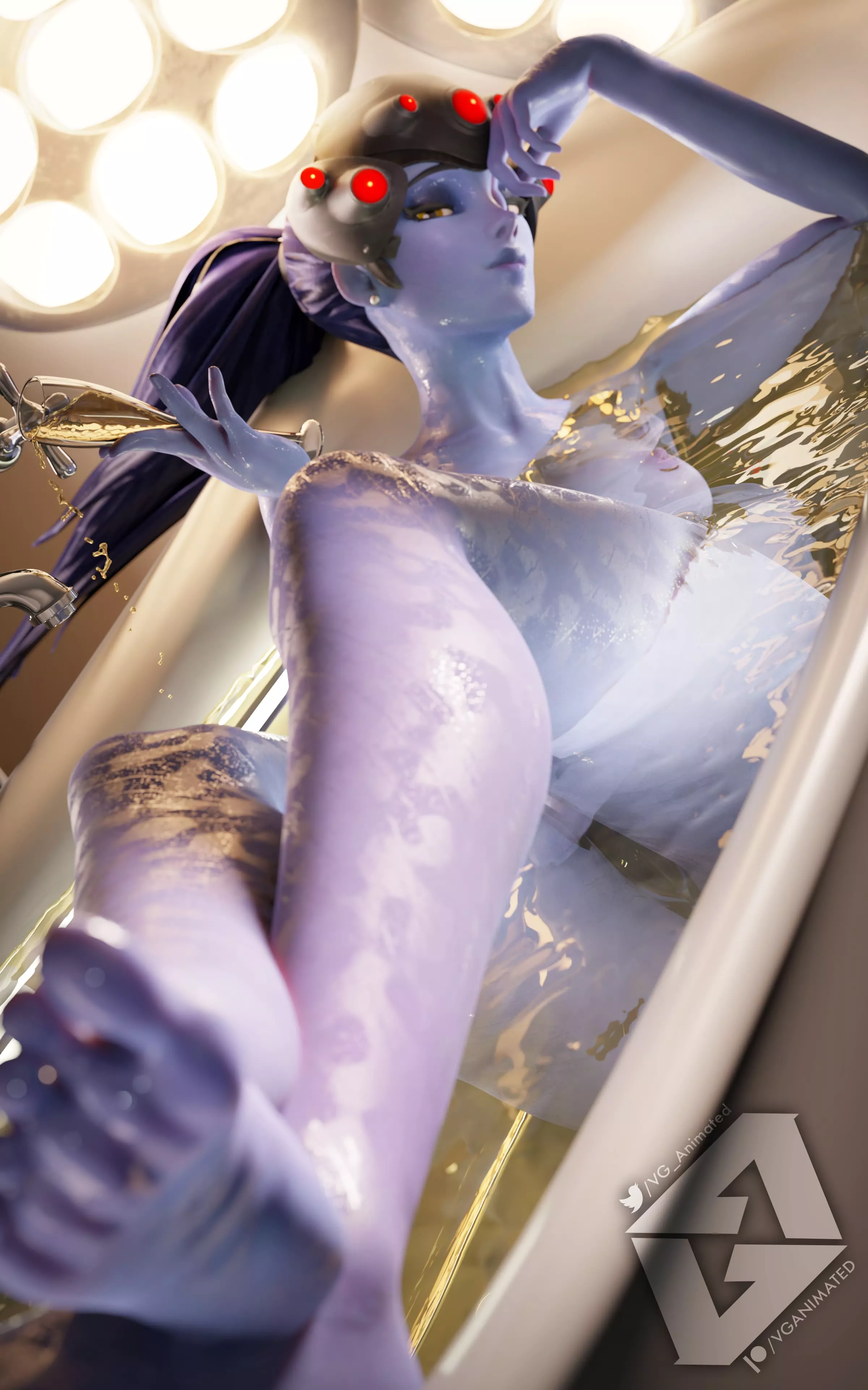 Widowmaker bathing in her pee (VGAnimated) [Overwatch] (2400x3840) posted by VGAnimated