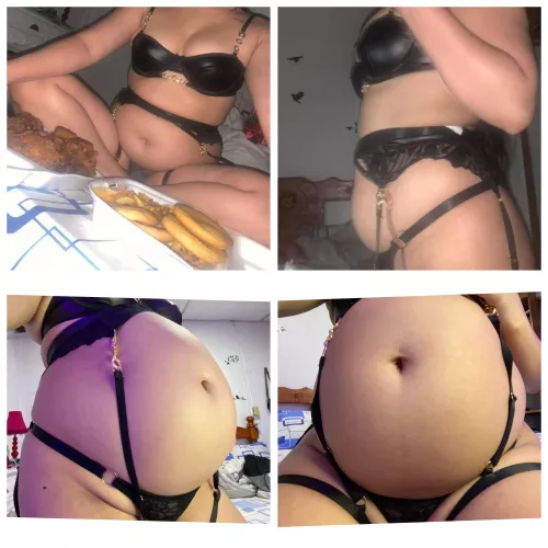 Good good friends, here I bring you this incredible before and after a great filling😋🐷 I love to eat without limits, who wants to feed, ah, is the pig hungry? 🥰🐷 by stufferpig