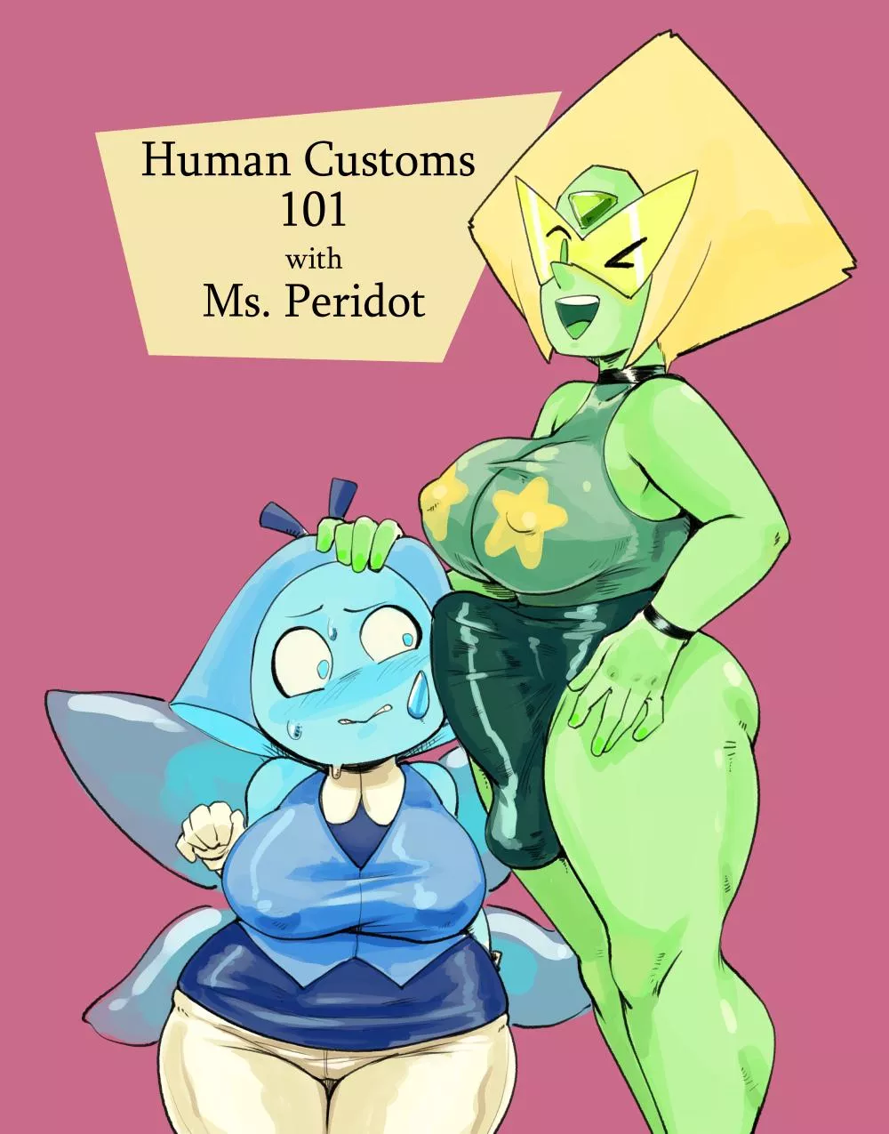 Human Customs 101, with Peridot and Aquamarine (Artist:BoxChan) posted by White-Whiskey