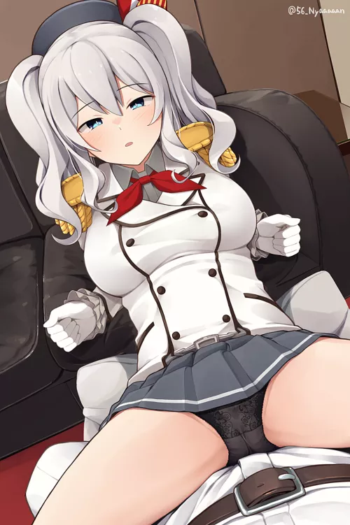 Kashima sitting on the admiral by llamanatee