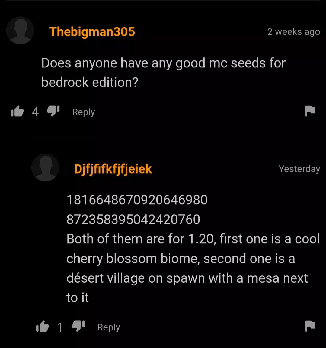 minecraft seeds posted by ItzJustError