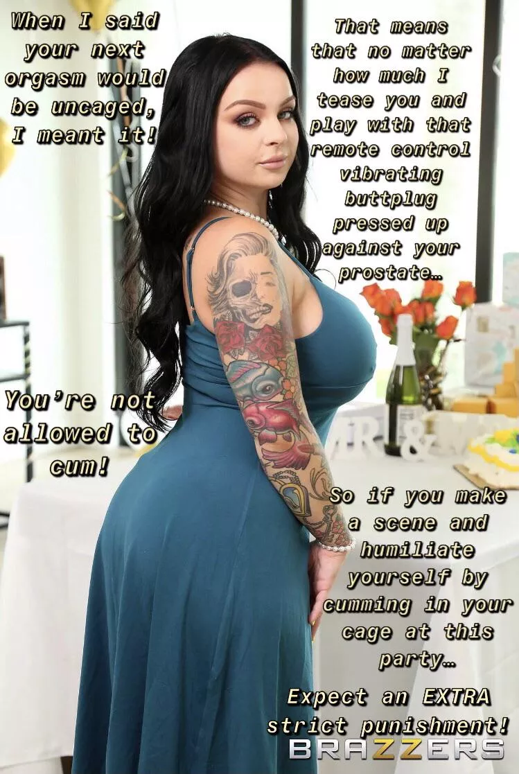 Caged and plugged during the party, endure the teasing without cumming in your cage and you’ll get unlocked for a reward! posted by lightfuseandrun