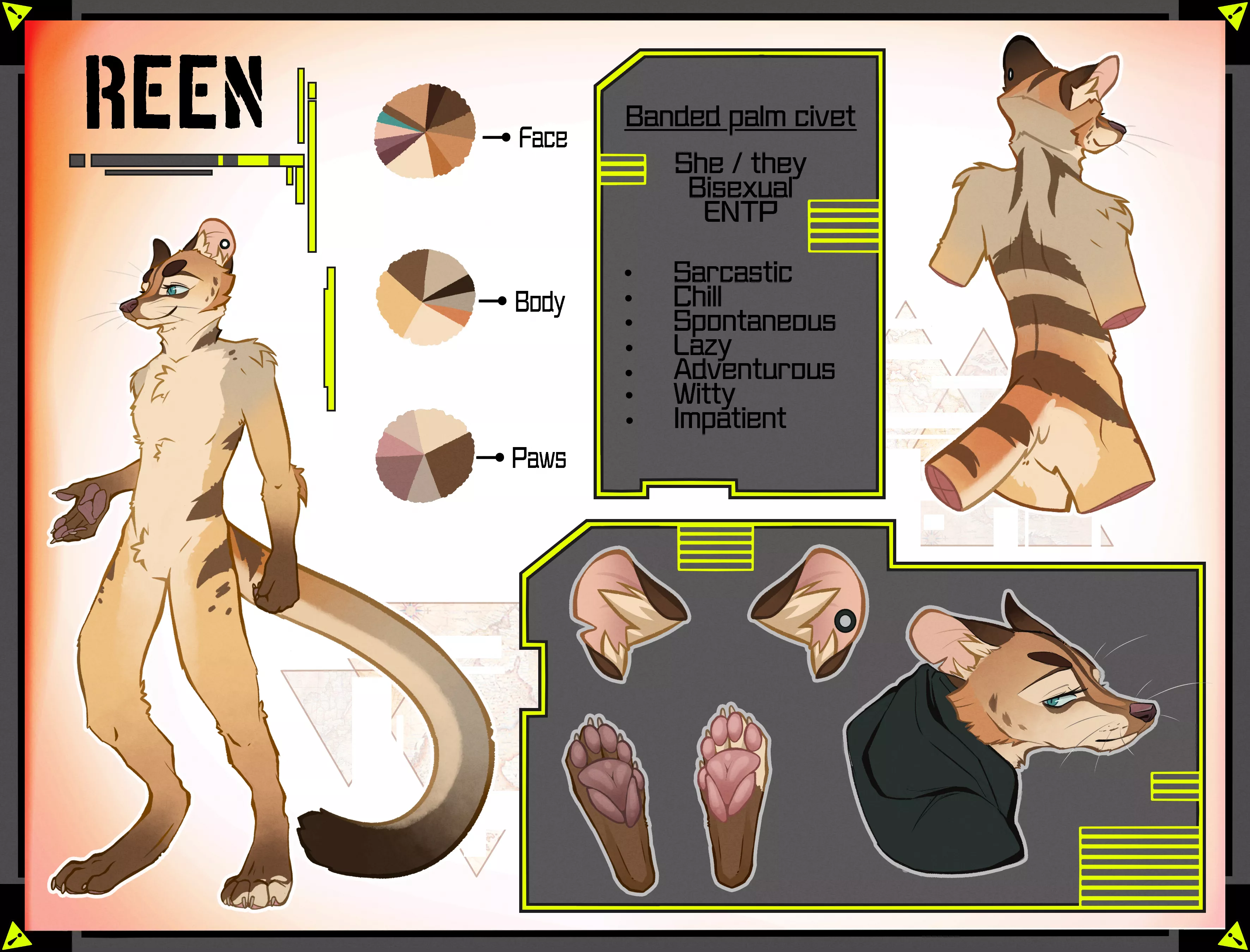 Finally made a proper ref sheet for my civet [by me @heretic.fox on Instagram] posted by 1ratamo1