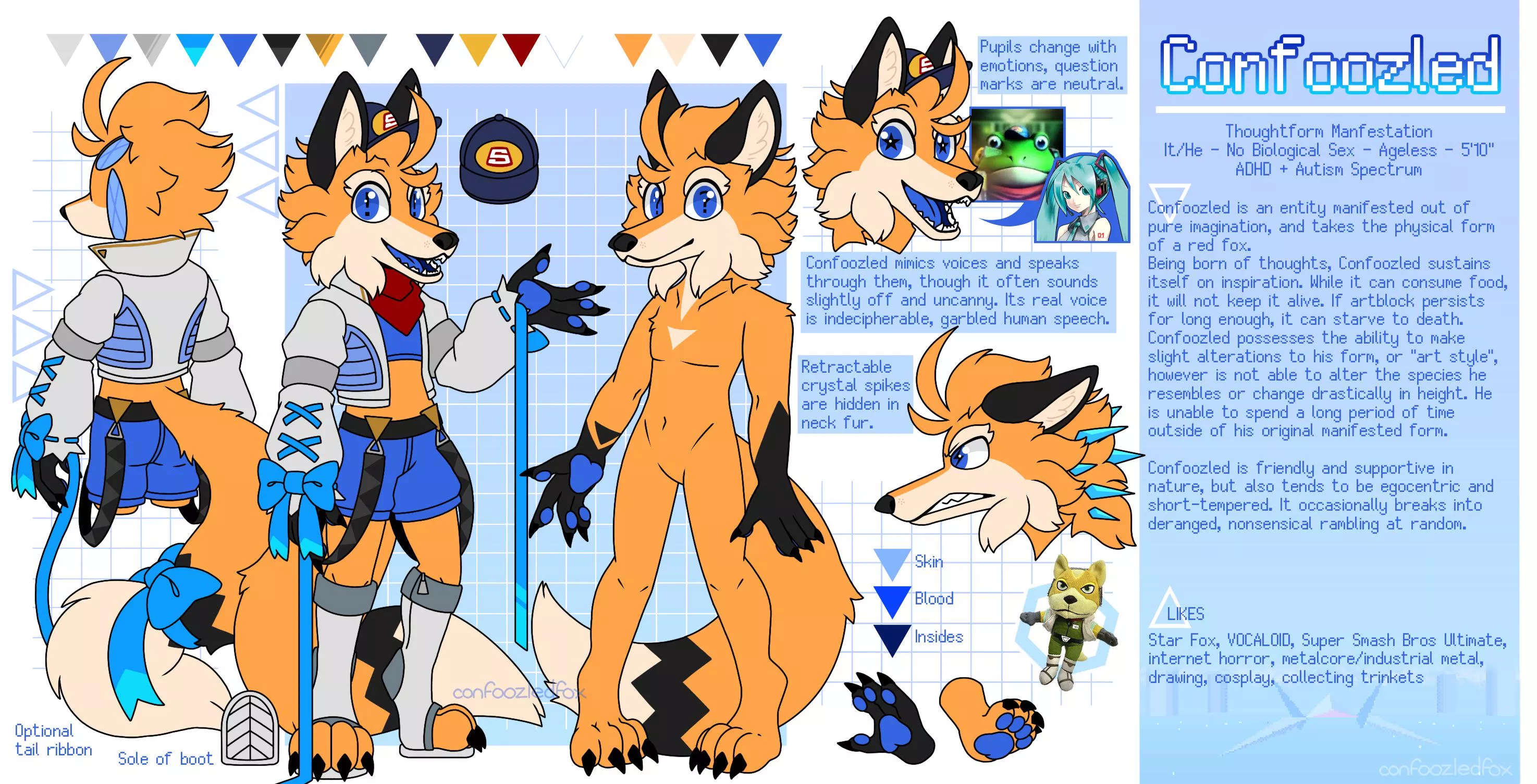 I made my fursona a new ref! Ask him anything! (I’m not good at responding in character) posted by confoozledfox