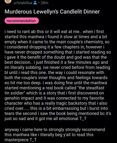 Murderous Lewellyn’s Candlelit Dinner by tinykillua