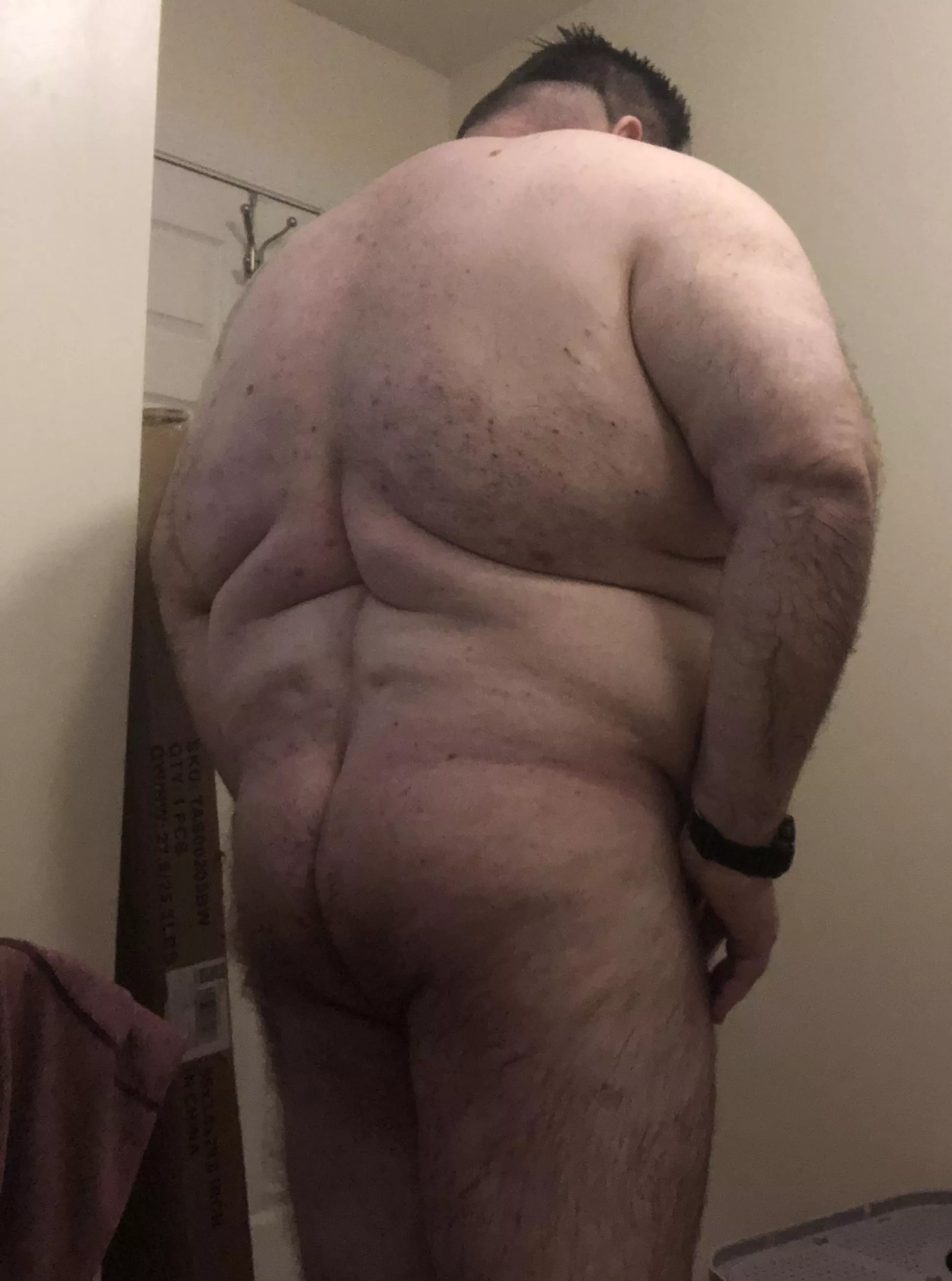 Rear view birthday suit. posted by chucklereference