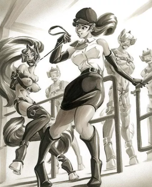 A Pony girl in the horse pasture with male horses by nitpit1945