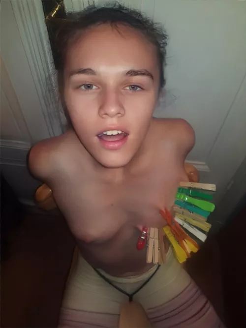 How many clothespins can toyGirl Ana Lena fit on her tits? by wuschelstoygirls