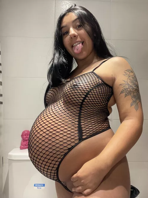 I like to wear these net bodysuits with my huge pregnant belly by Gilrl_latin56