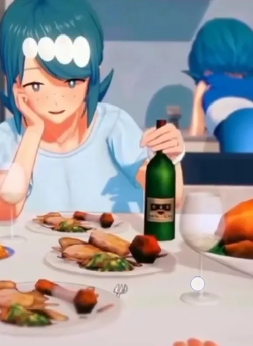 LF color source : pokemon, blue hair, blue dresses, blue eyes, wine bottle by nonymus_gamer
