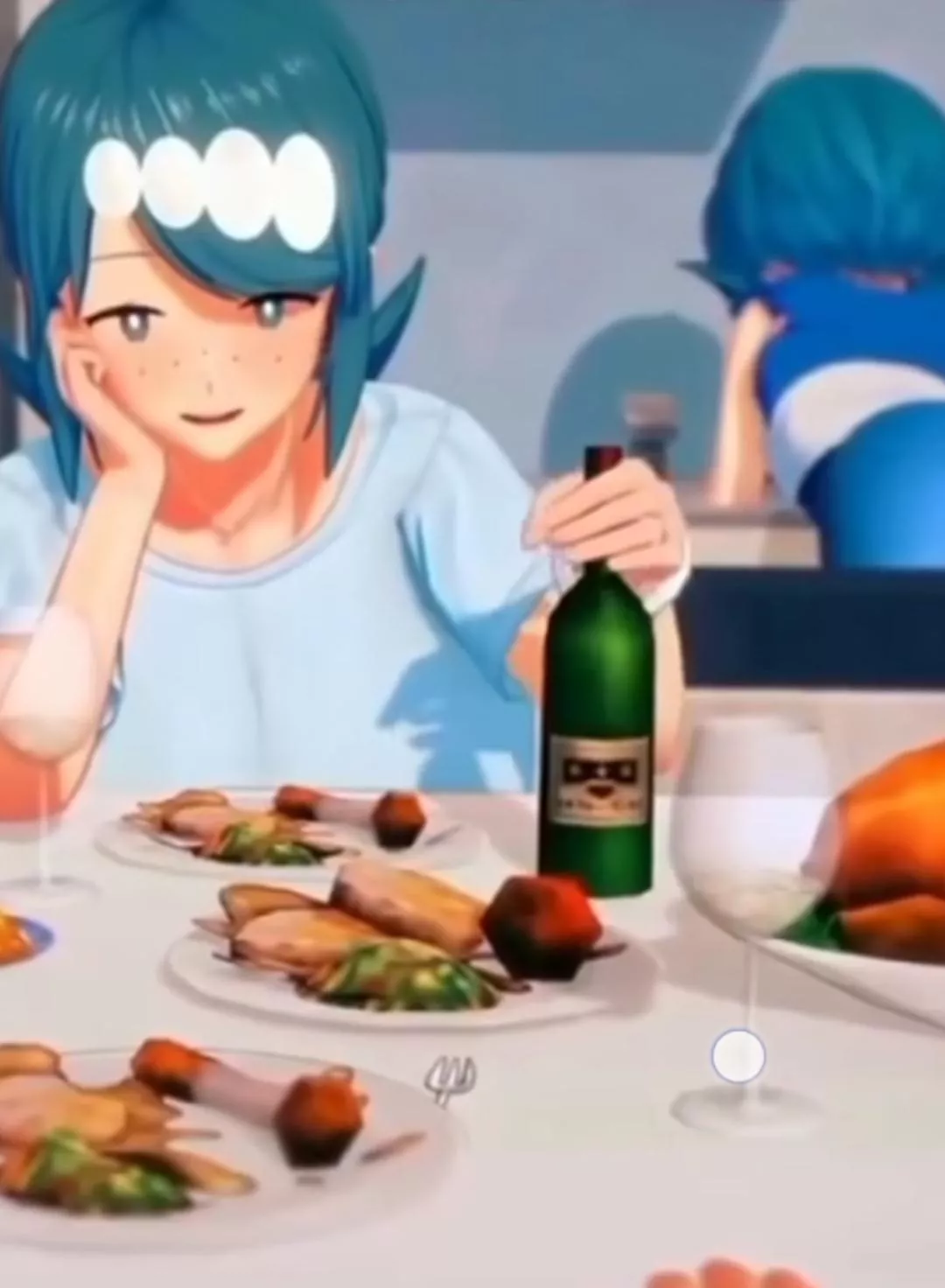 LF color source : pokemon, blue hair, blue dresses, blue eyes, wine bottle posted by nonymus_gamer