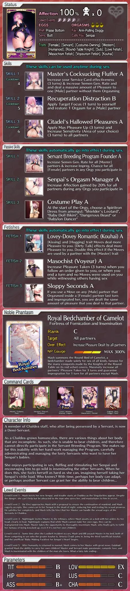 A remake of Mash's lewd profile! [FGO] [Fate] [Game Mechanics] [Impregnation] [Hetero] [Male Viewer] posted by swirlin2048