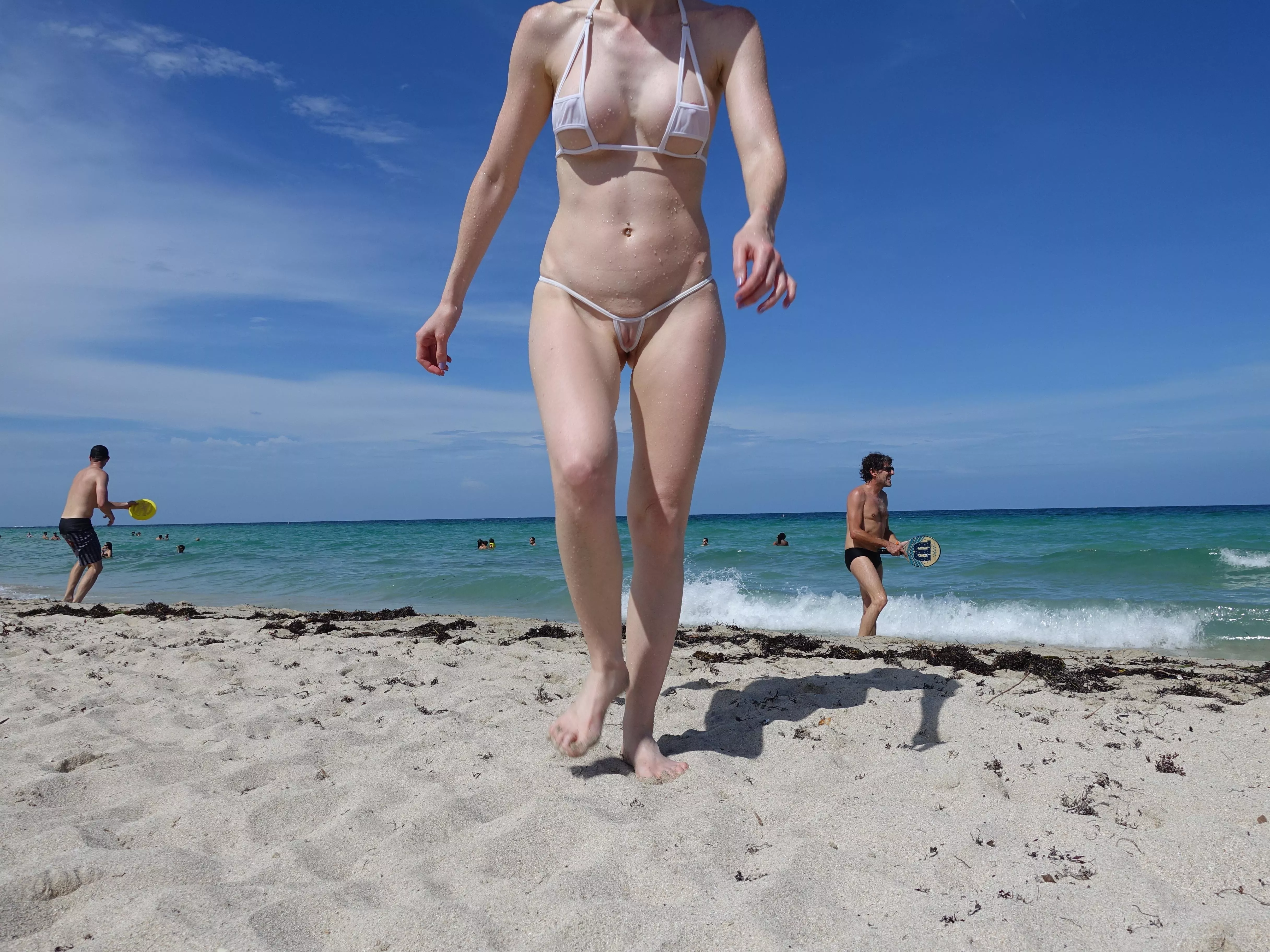 At the beach with a minimalist bikini posted by miaexhib