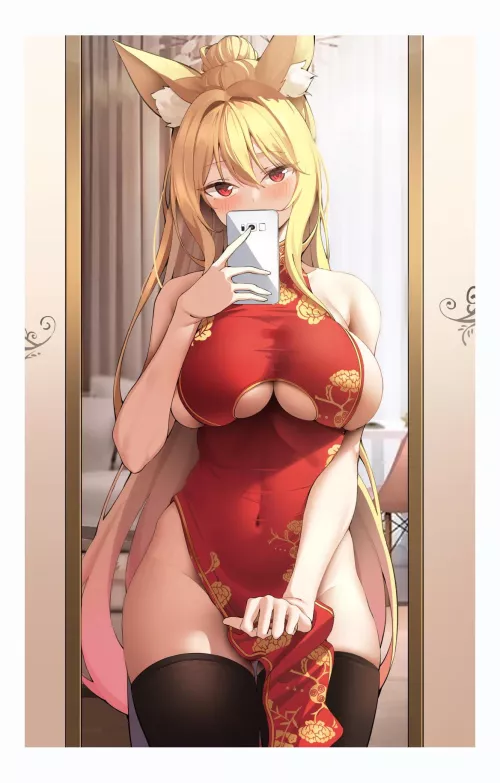 Fox gitl wearing Chinese dress by Grouchy_Object_1472