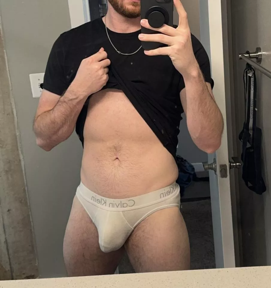 I usually wear black boxer briefs or a jock, but a hook up left these at my place, so I had to try them on. What do you think? posted by Straightish_Rooster