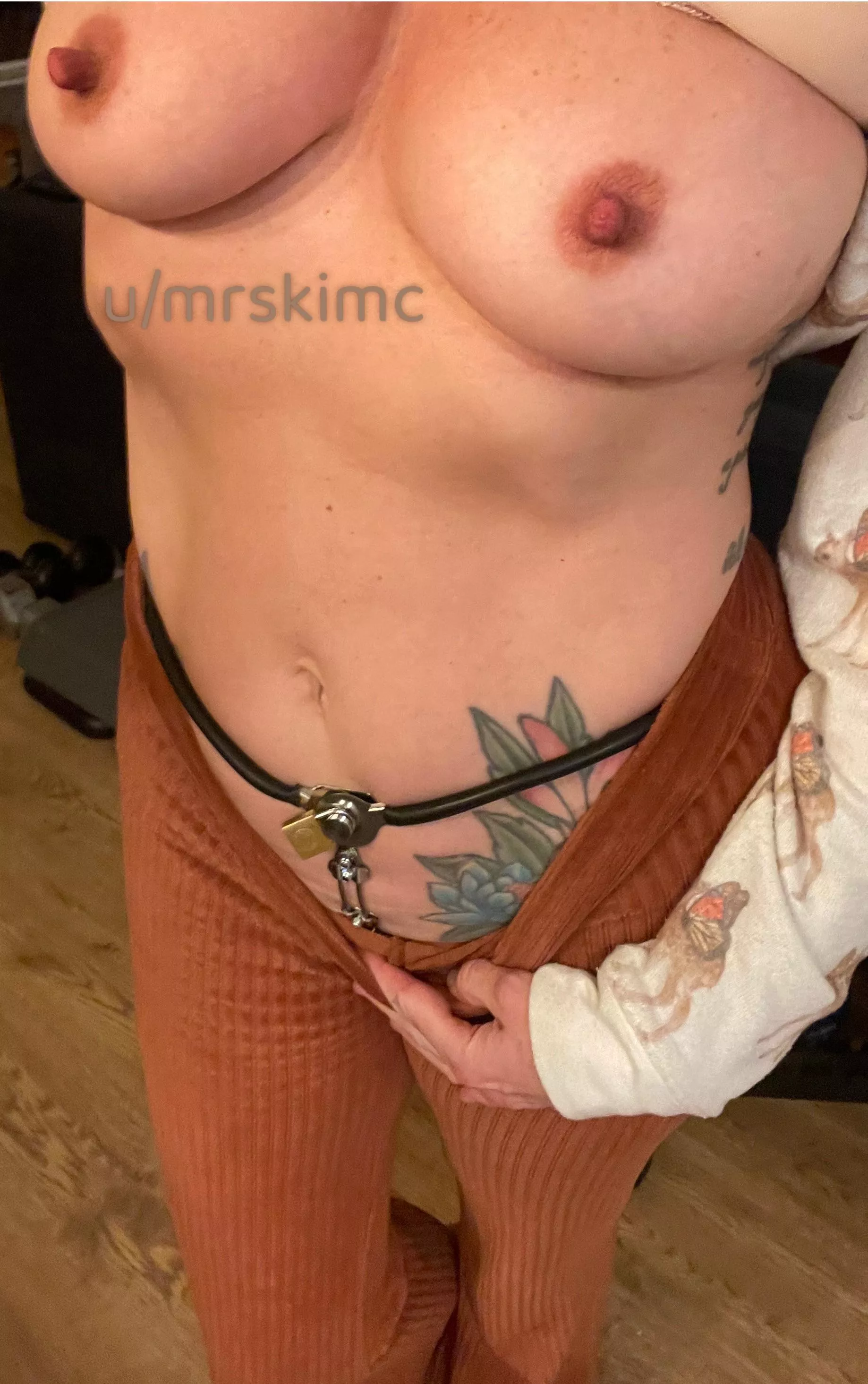 My new (first) chastity belt. The Mister knows I need lessons in how to properly beg. 44F hotwife, MILF, cougar posted by MrsKimC