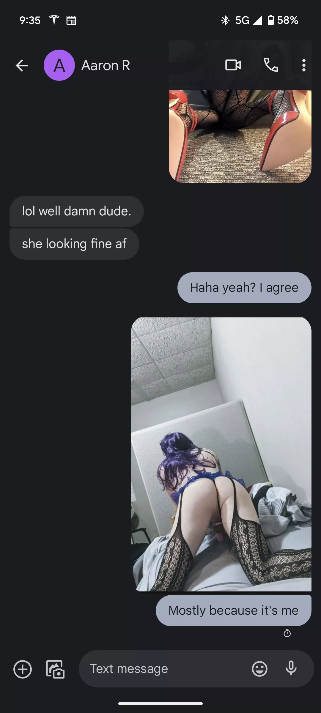 Was told to send pics to a friend.... No turning back. posted by Fireengulfme