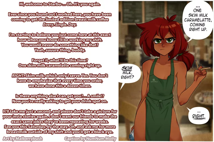 Skim Milk Please [Breastmilk][Starbucks][Tsundere][Small Breasts][Playful Teasing][Artist: Malberrybush] by Sombraros
